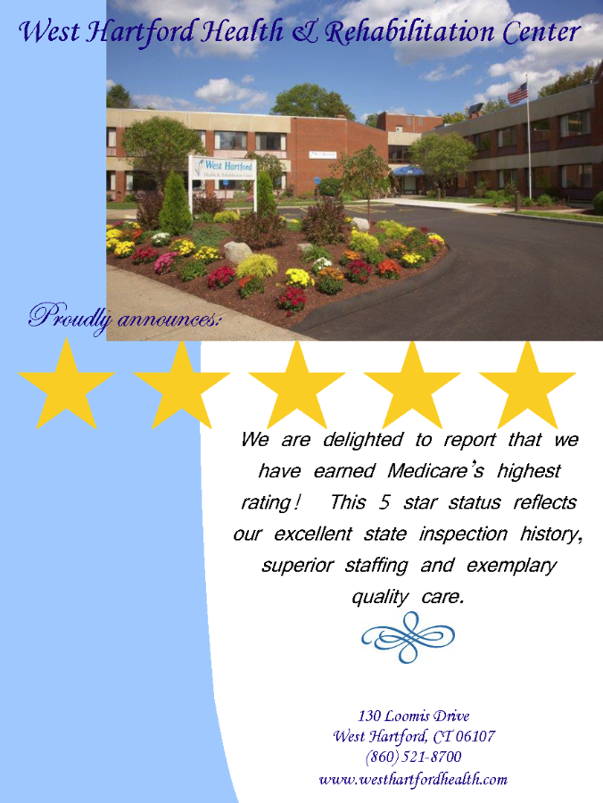 West Hartford Health and Rehabilitation Center Receive 5 Star Status from Medicare