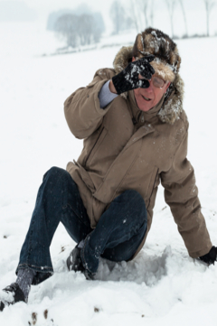 senior man slip and fall snow