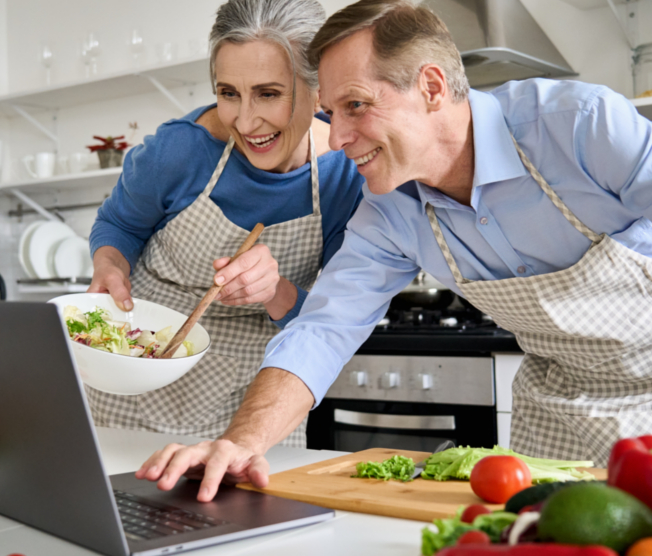 couple cooking dinner