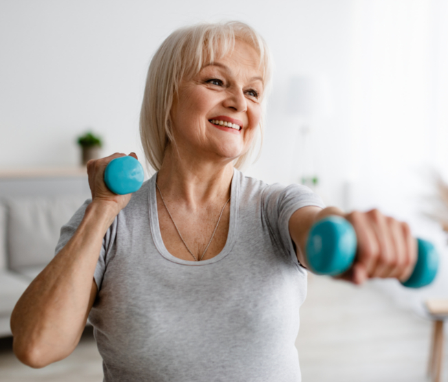 senior woman lifting weights